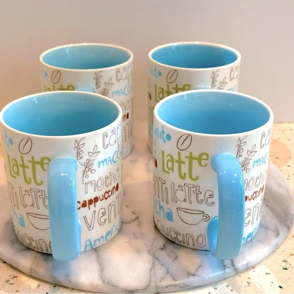Vintage 2007 Starbucks Blue‎ Coffee Script Large Coffee Mug Set